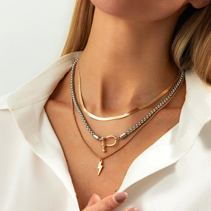 Two Tone U-Shape Lightning Pendant Necklace Set