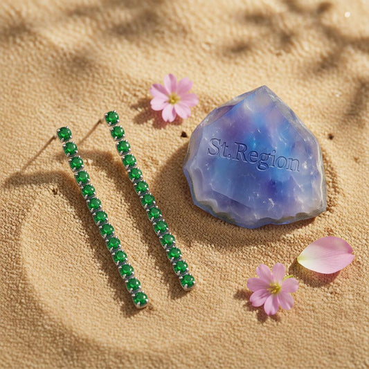 Green Cubic Zirconia & Silvertone Tassel Drop Earrings