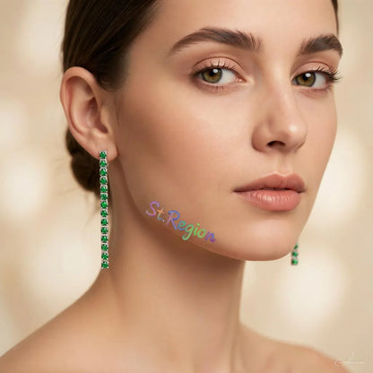 Green Cubic Zirconia & Silvertone Tassel Drop Earrings