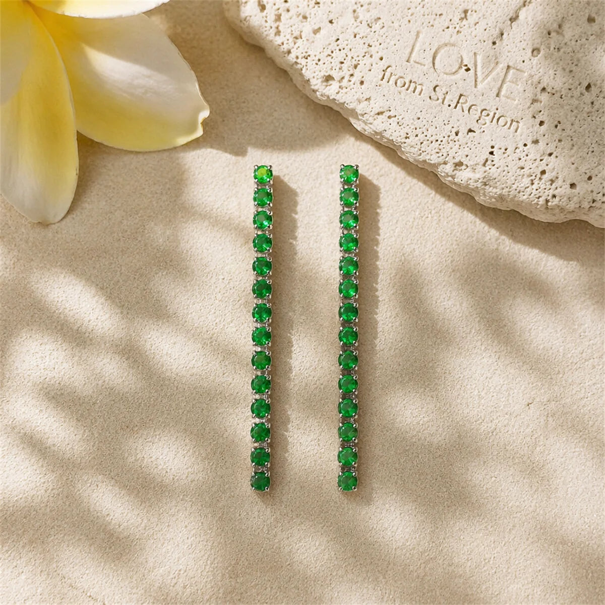 Green Cubic Zirconia & Silvertone Tassel Drop Earrings