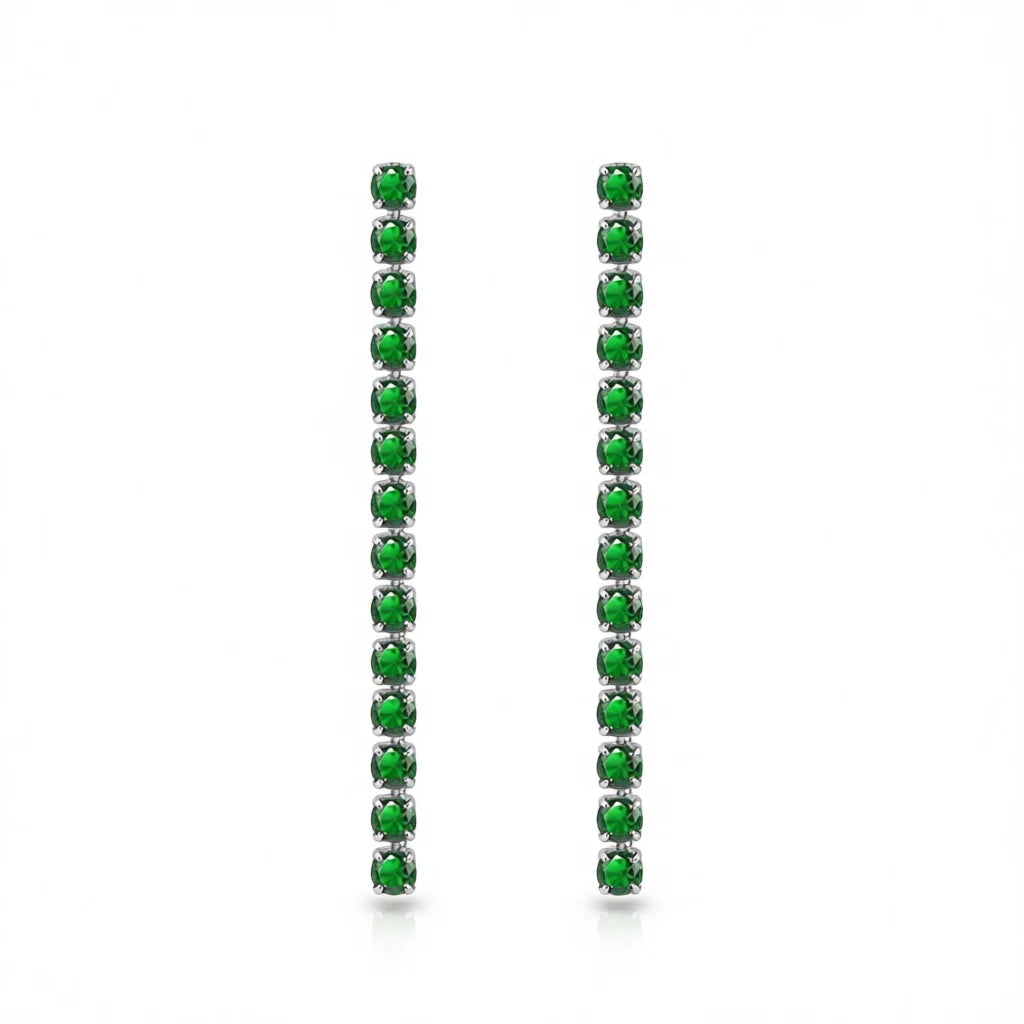Green Cubic Zirconia & Silvertone Tassel Drop Earrings