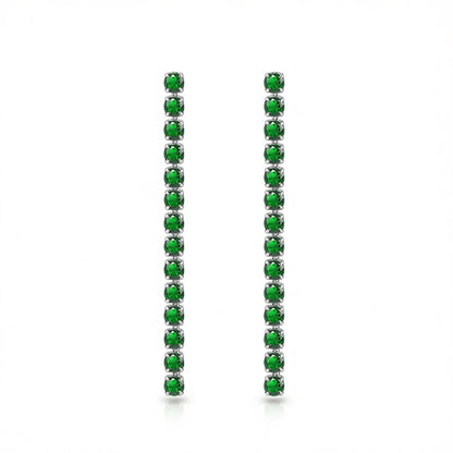 Green Cubic Zirconia & Silvertone Tassel Drop Earrings