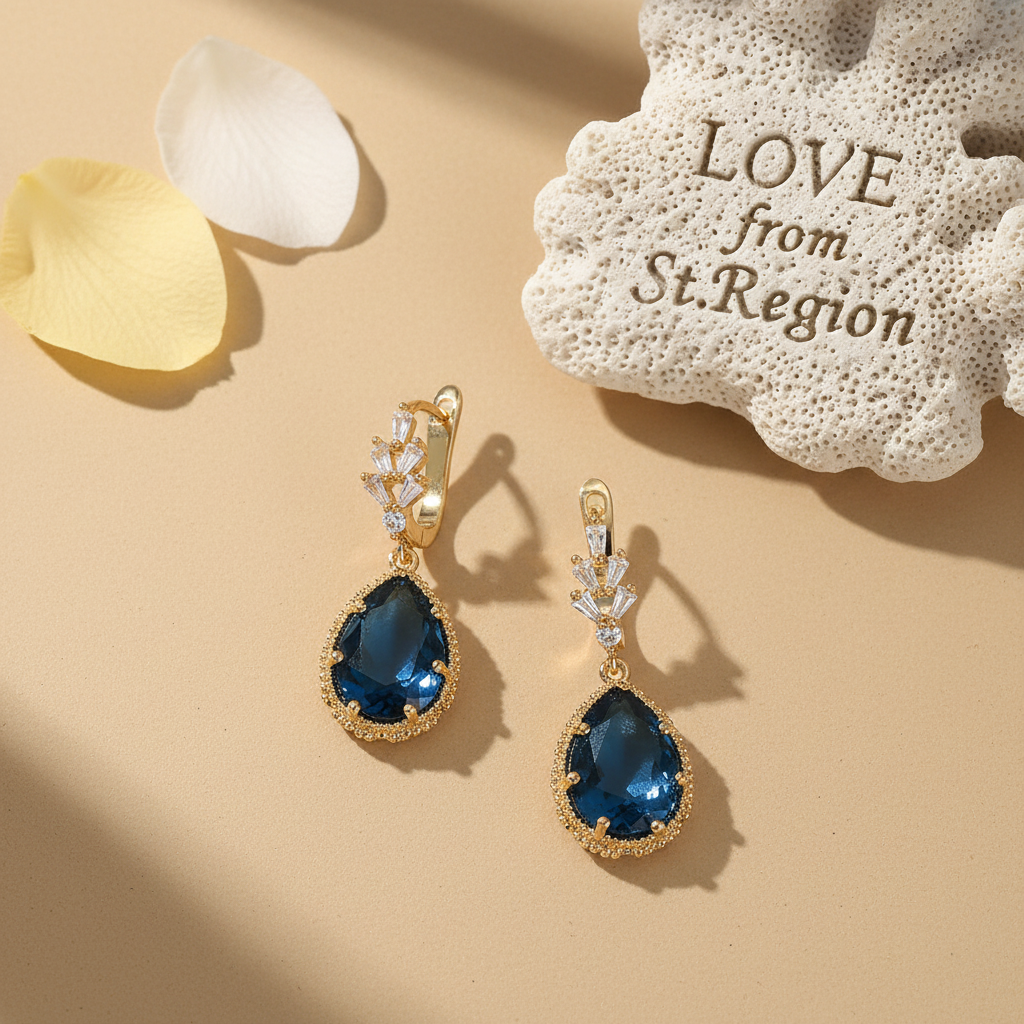 Blue Crystal & Cubic Zirconia Drop Huggie Earring