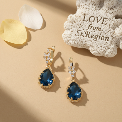 Blue Crystal & Cubic Zirconia Drop Huggie Earring
