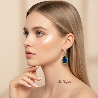 Blue Crystal & Cubic Zirconia Drop Huggie Earring