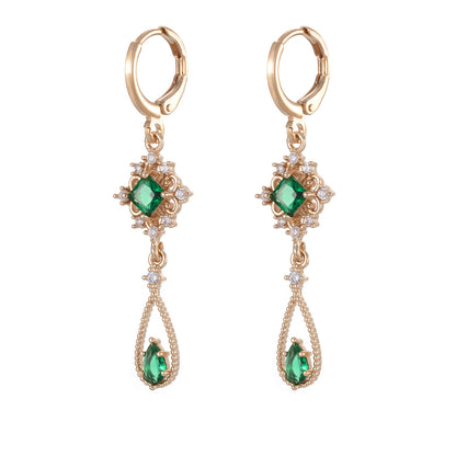 Emerald Crystal & Cubic Zirconia Goldtone Rhombus Drop Huggie Earrings