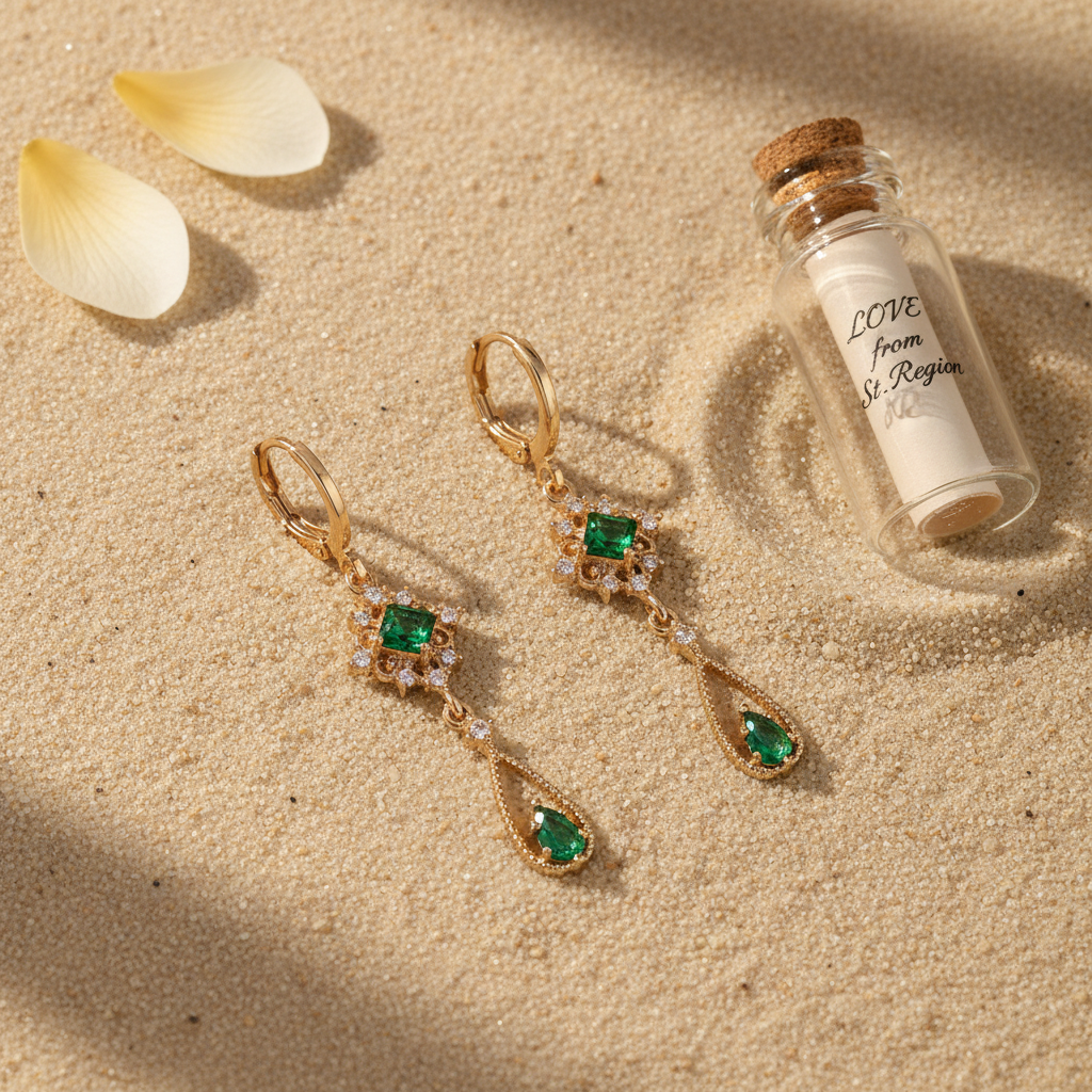 Emerald Crystal & Cubic Zirconia Goldtone Rhombus Drop Huggie Earrings