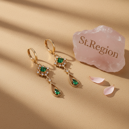 Emerald Crystal & Cubic Zirconia Goldtone Rhombus Drop Huggie Earrings
