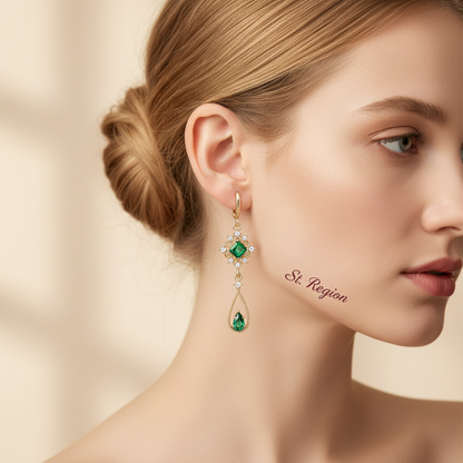 Emerald Crystal & Cubic Zirconia Goldtone Rhombus Drop Huggie Earrings