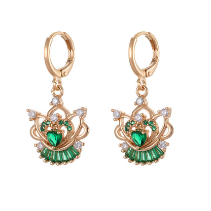 Emerald Crystal & Cubic Zirconia Goldtone Flower Heart Huggie Earrings