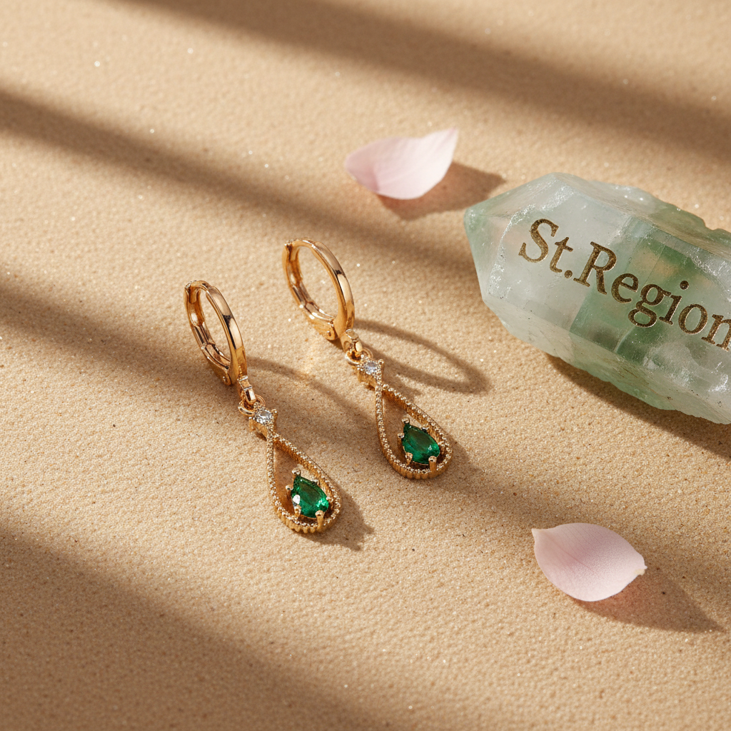 Emerald Crystal & Cubic Zirconia Goldtone Open Drop Huggie Earrings