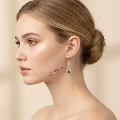 Emerald Crystal & Cubic Zirconia Goldtone Open Drop Huggie Earrings