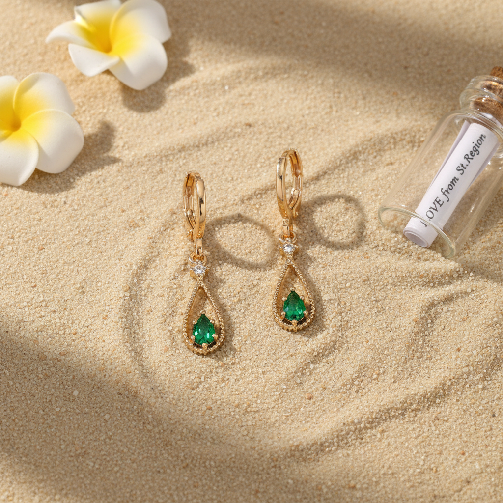 Emerald Crystal & Cubic Zirconia Goldtone Open Drop Huggie Earrings