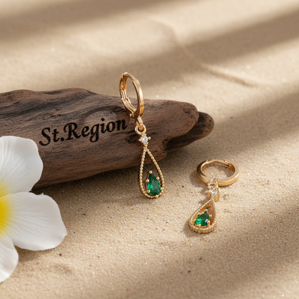 Emerald Crystal & Cubic Zirconia Goldtone Open Drop Huggie Earrings