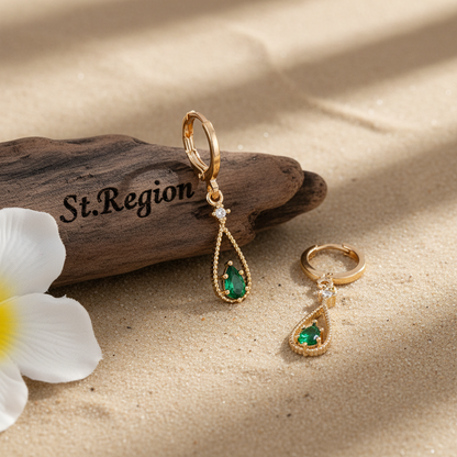 Emerald Crystal & Cubic Zirconia Goldtone Open Drop Huggie Earrings