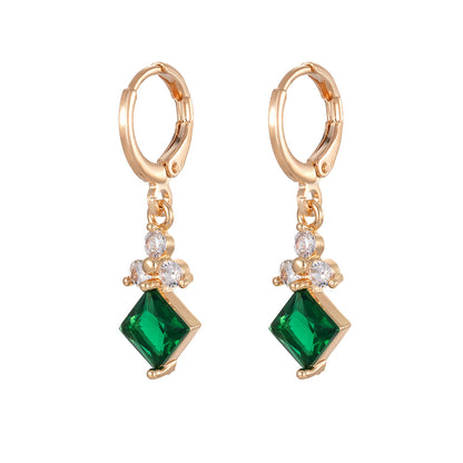 Emerald Crystal & Cubic Zirconia Goldtone Flower Rhombus Huggie Earrings