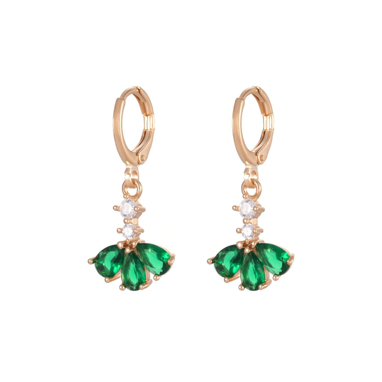 Emerald Crystal & Cubic Zirconia Goldtone Petals Huggie Earrings