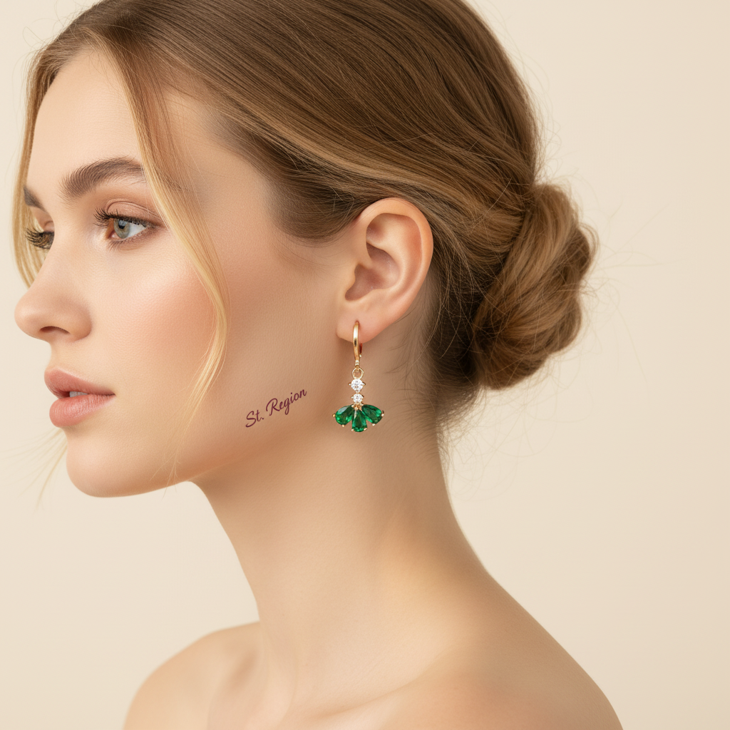 Emerald Crystal & Cubic Zirconia Goldtone Petals Huggie Earrings