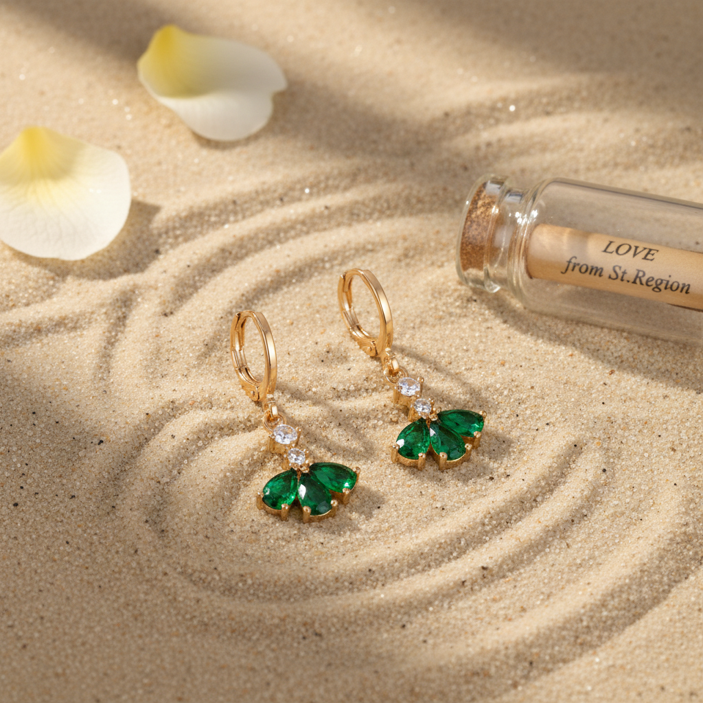 Emerald Crystal & Cubic Zirconia Goldtone Petals Huggie Earrings