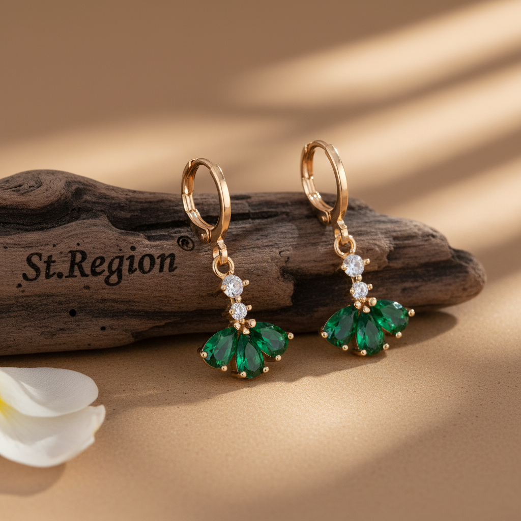 Emerald Crystal & Cubic Zirconia Goldtone Petals Huggie Earrings