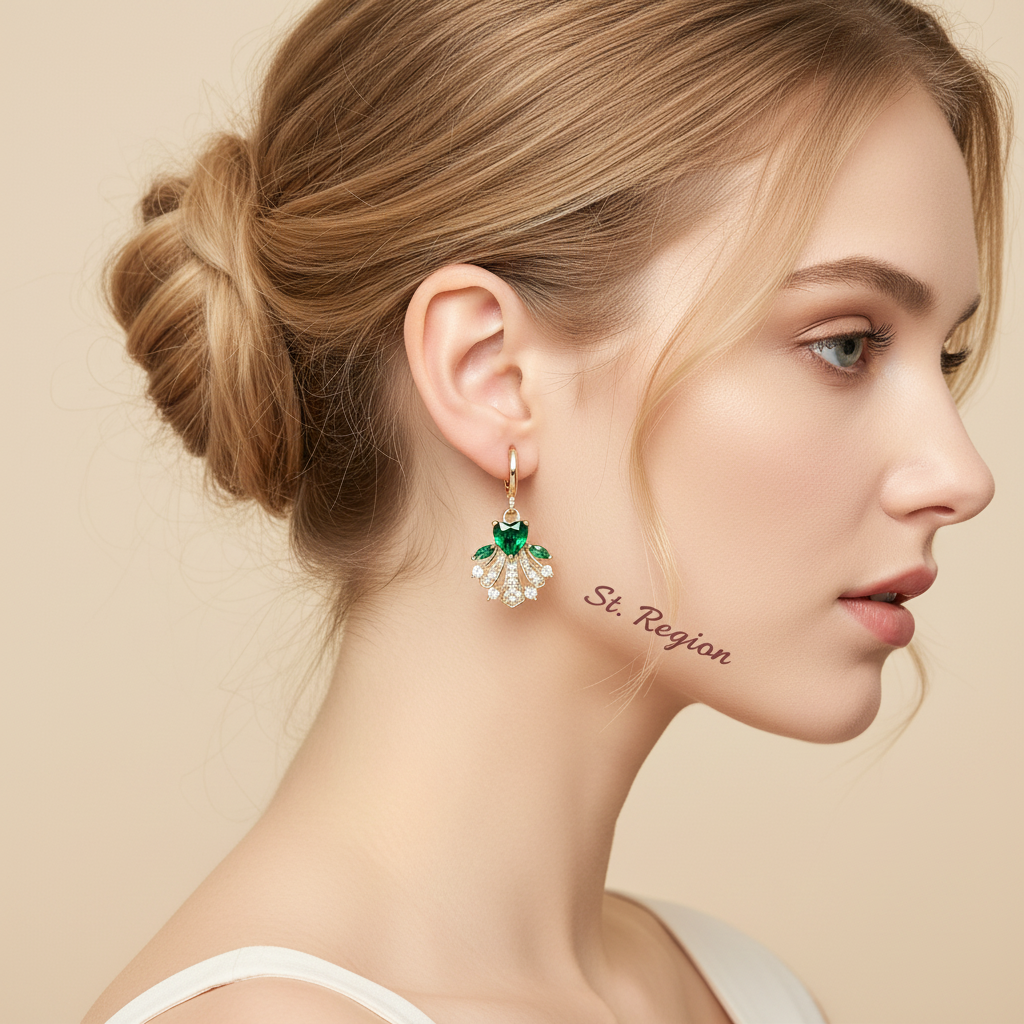 Emerald Crystal & Cubic Zirconia Goldtone Heart-Cut Botany Huggie Earrings