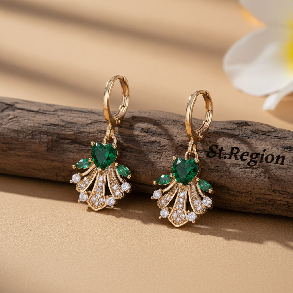 Emerald Crystal & Cubic Zirconia Goldtone Heart-Cut Botany Huggie Earrings