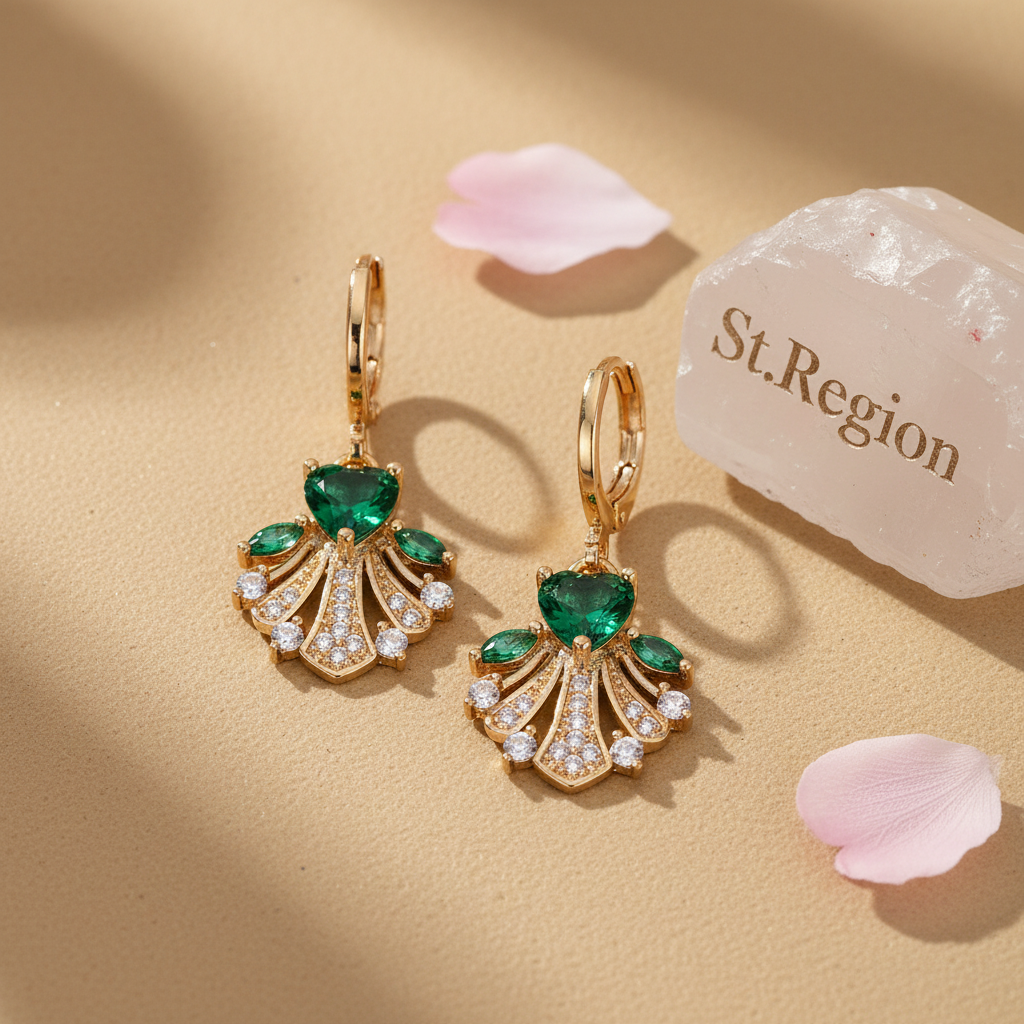 Emerald Crystal & Cubic Zirconia Goldtone Heart-Cut Botany Huggie Earrings