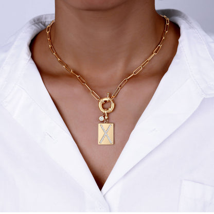 Mint & Lily Pave Initial Pendant Necklace with Paperclip Chain