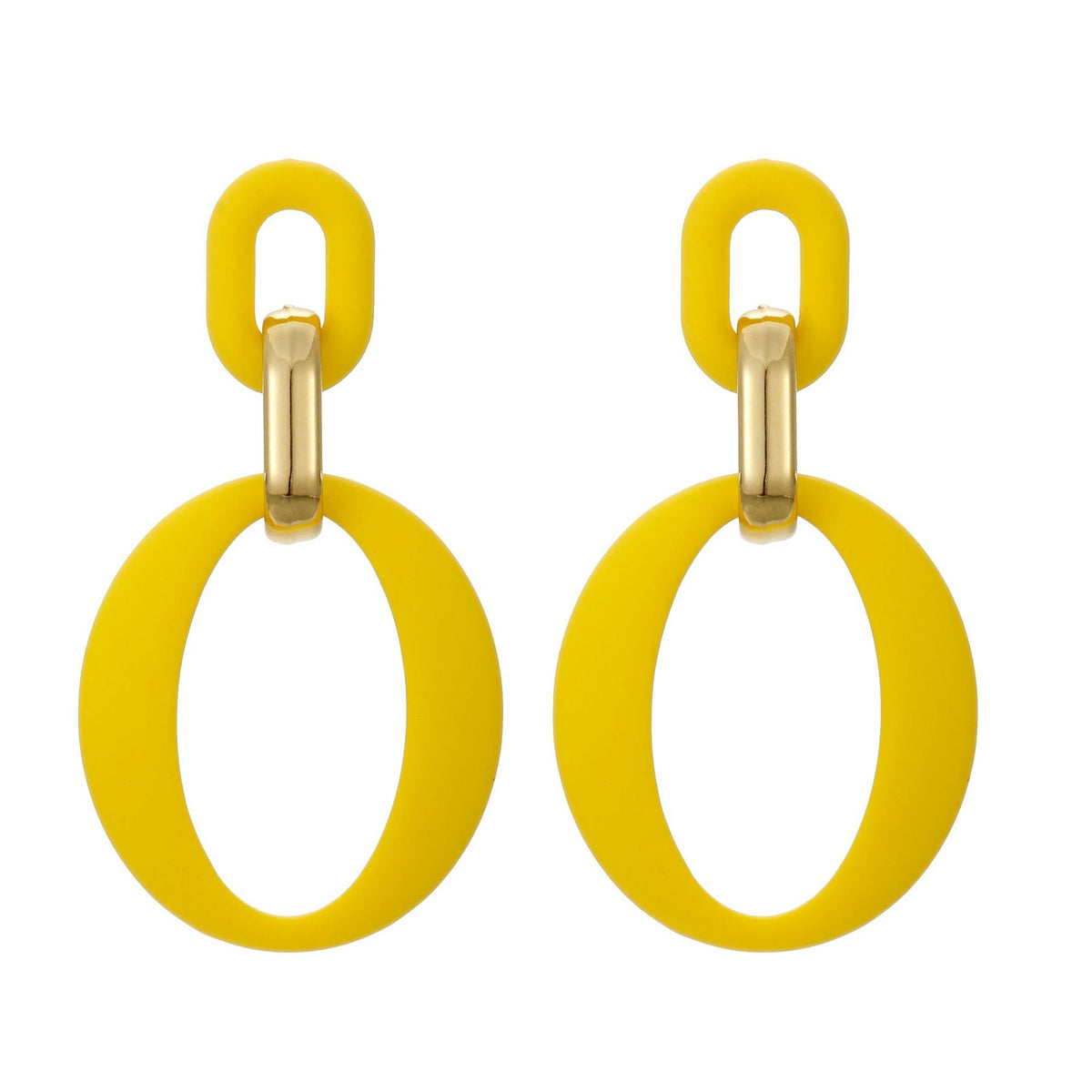 Yellow Enamel & Goldtone Openwork Oval Drop Earrings