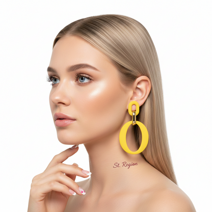Yellow Enamel & Goldtone Openwork Oval Drop Earrings