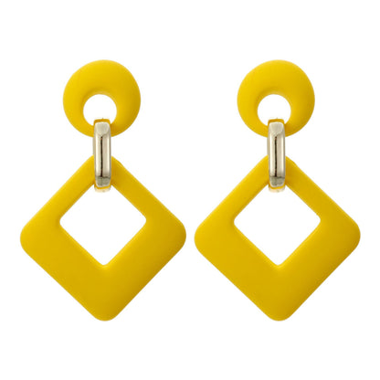 Yellow Enamel & Goldtone Open Rhombus Drop Earrings