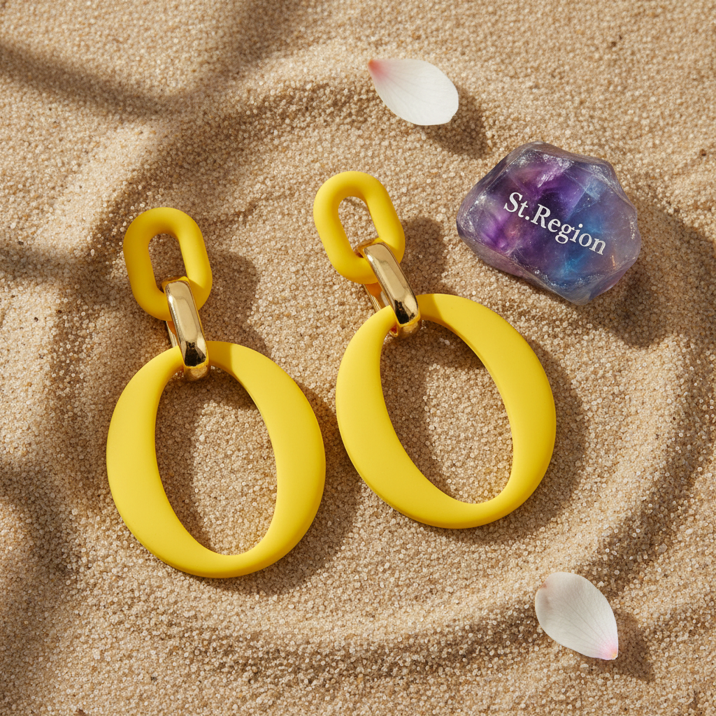 Yellow Enamel & Goldtone Openwork Oval Drop Earrings