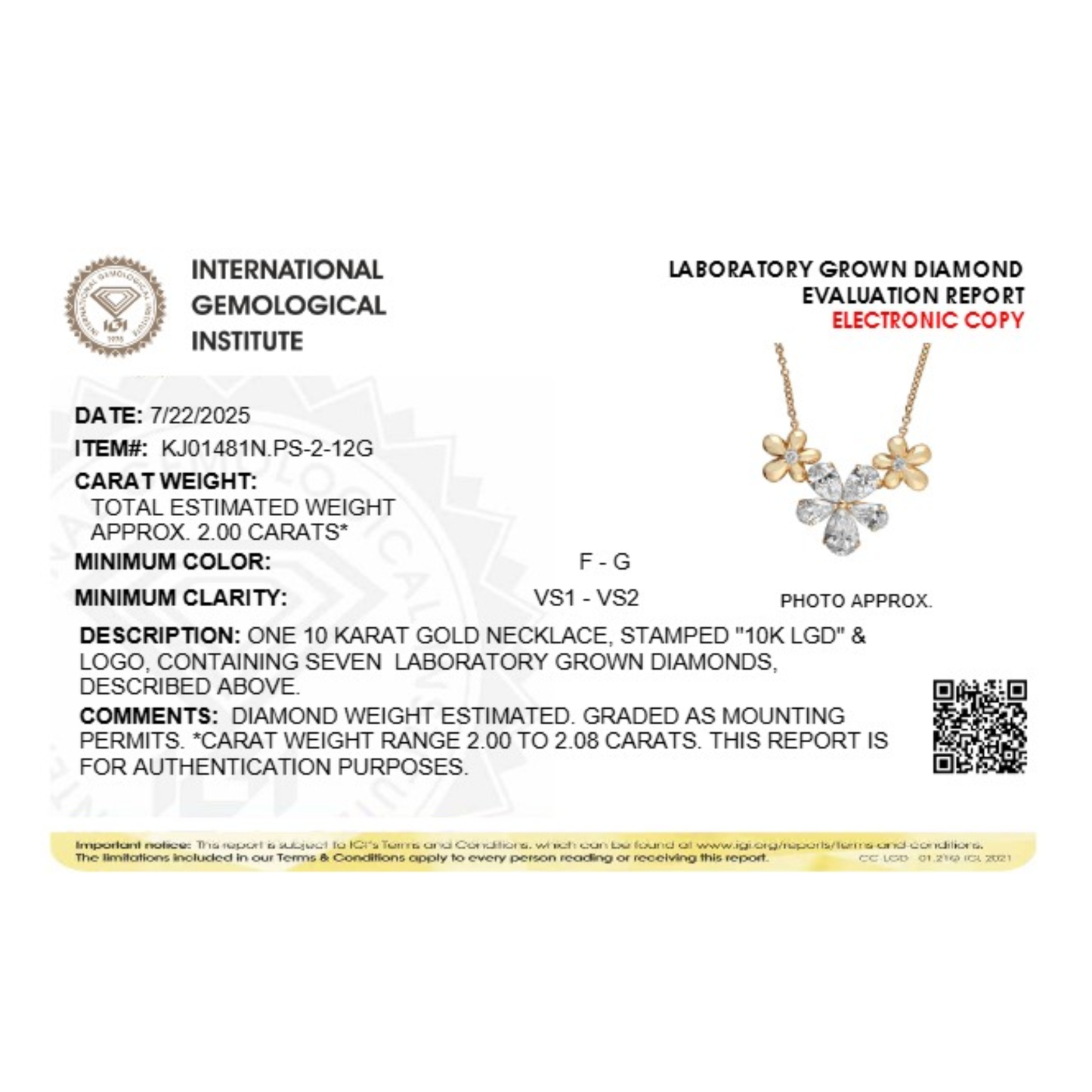 2.0 Ct Pear (F/VS) Lab Grown Diamond Prong 10K Yellow Gold Fancy Floral Pendant Necklace