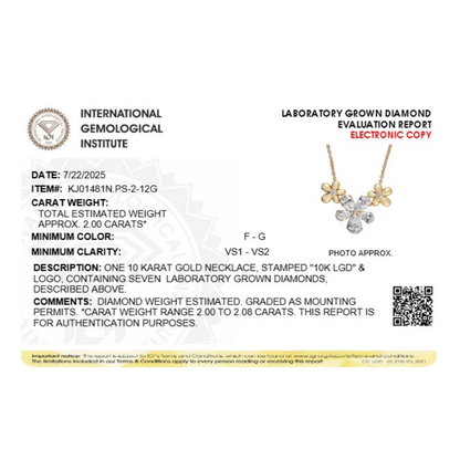 2.0 Ct Pear (F/VS) Lab Grown Diamond Prong 10K Yellow Gold Fancy Floral Pendant Necklace