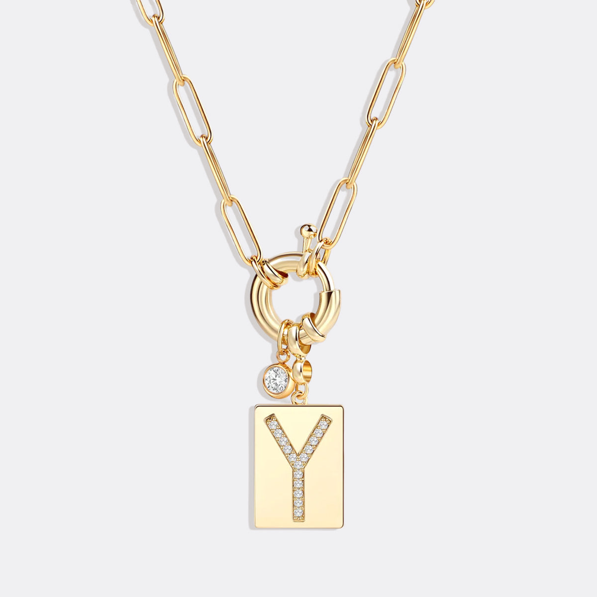 Mint & Lily Pave Initial Pendant Necklace with Paperclip Chain