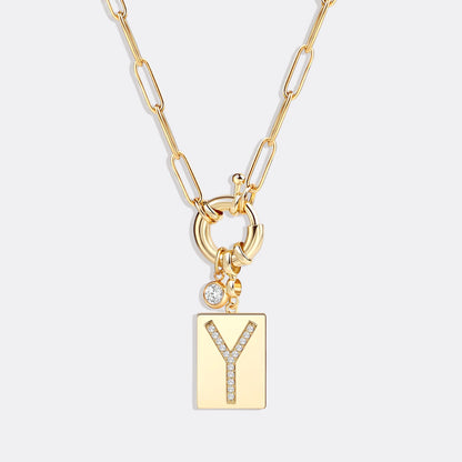 Mint & Lily Pave Initial Pendant Necklace with Paperclip Chain
