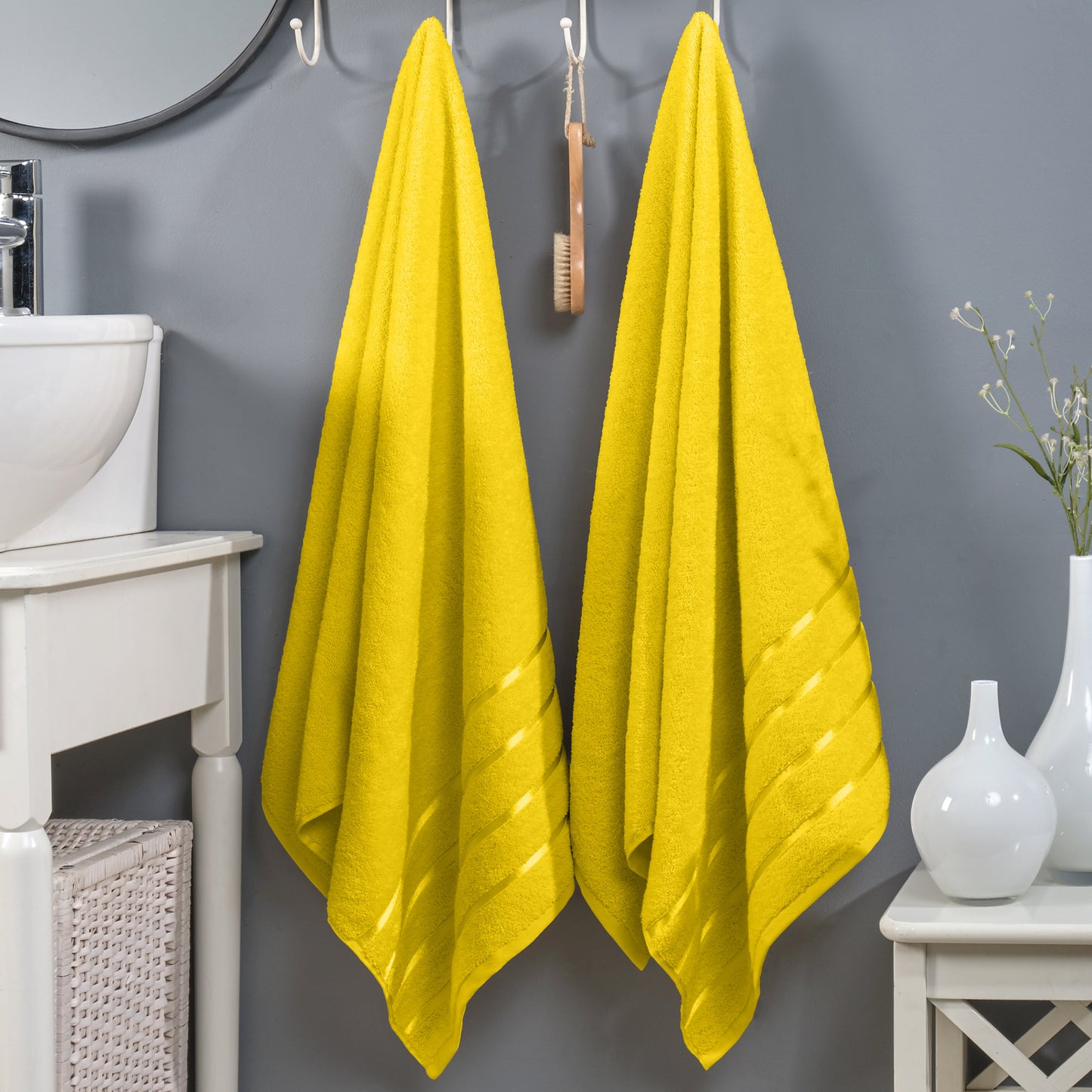 Elegant Comfort 2-Pack Premium Turkish Cotton 4 Lines Stripe Bath Towel Set, 27 x 54 inch