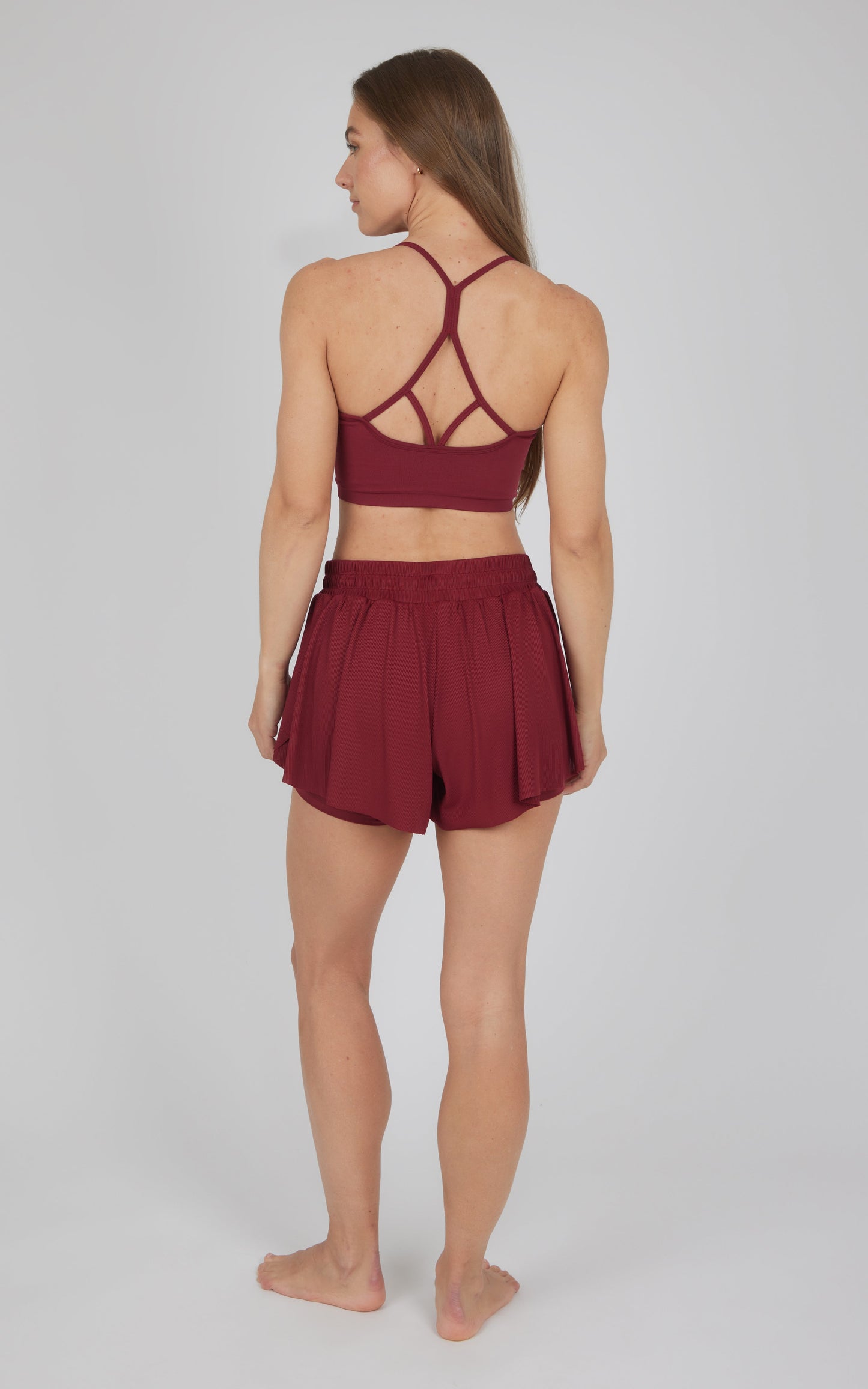 2 PC Seamless Bra and Ribbed 2 in 1 Running Short - Our Petal Tone Story