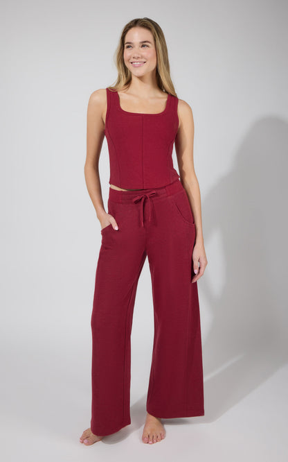 Terry Corset Tank & Fleece Wide Leg Pant Set