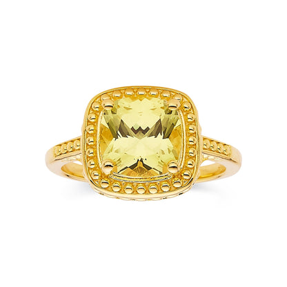 2.90 Ct Cushion Yellow Sapphire Prong 18k Yellow Gold Over Silver Statement Ring