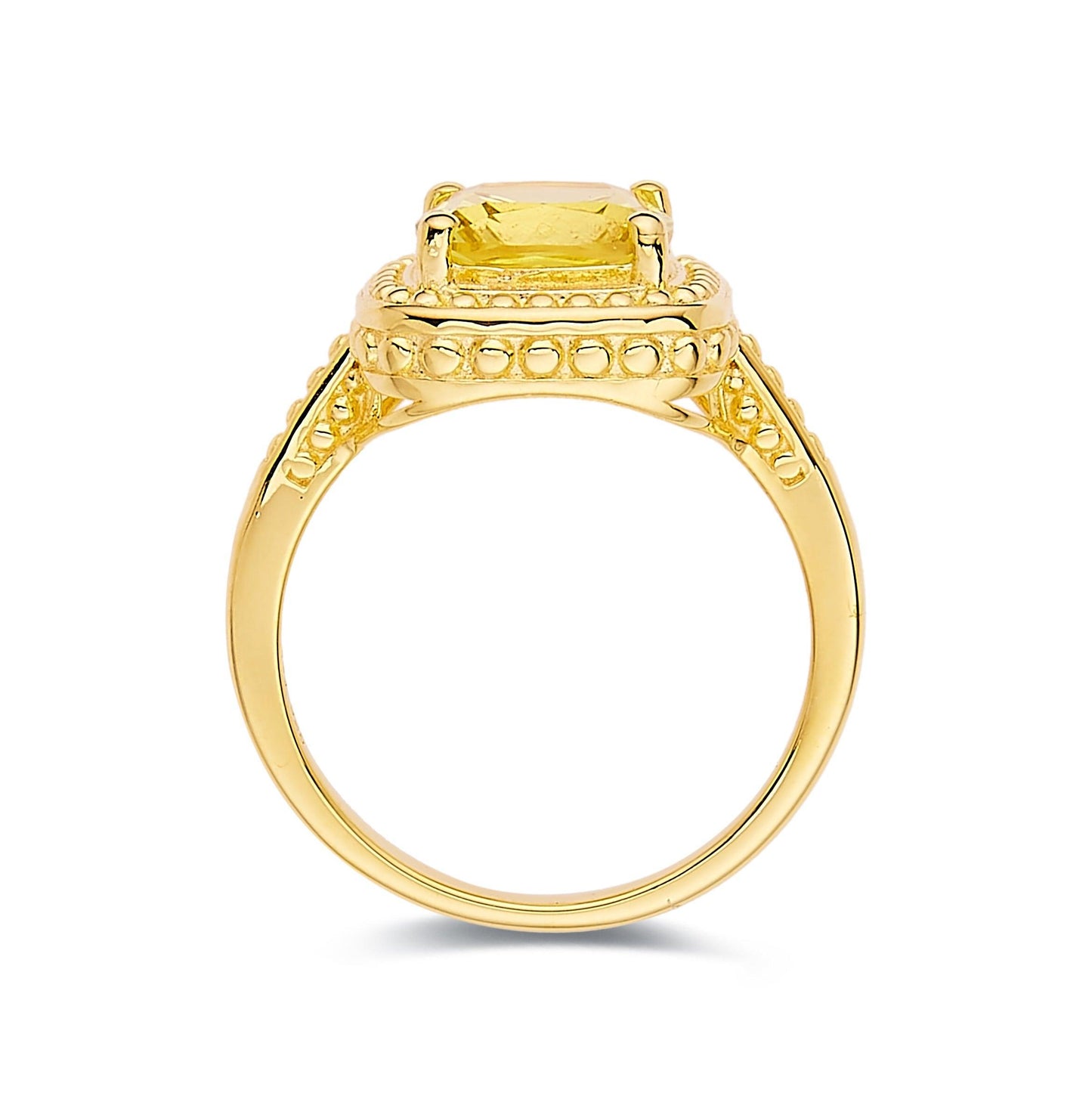 2.90 Ct Cushion Yellow Sapphire Prong 18k Yellow Gold Over Silver Statement Ring