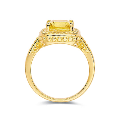 2.90 Ct Cushion Yellow Sapphire Prong 18k Yellow Gold Over Silver Statement Ring