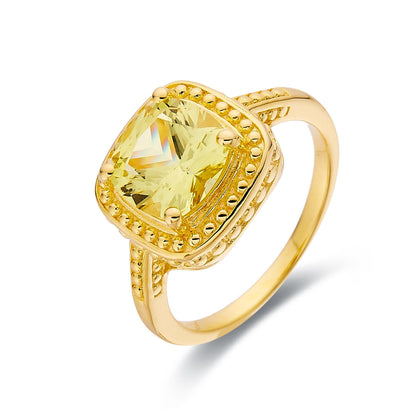 2.90 Ct Cushion Yellow Sapphire Prong 18k Yellow Gold Over Silver Statement Ring