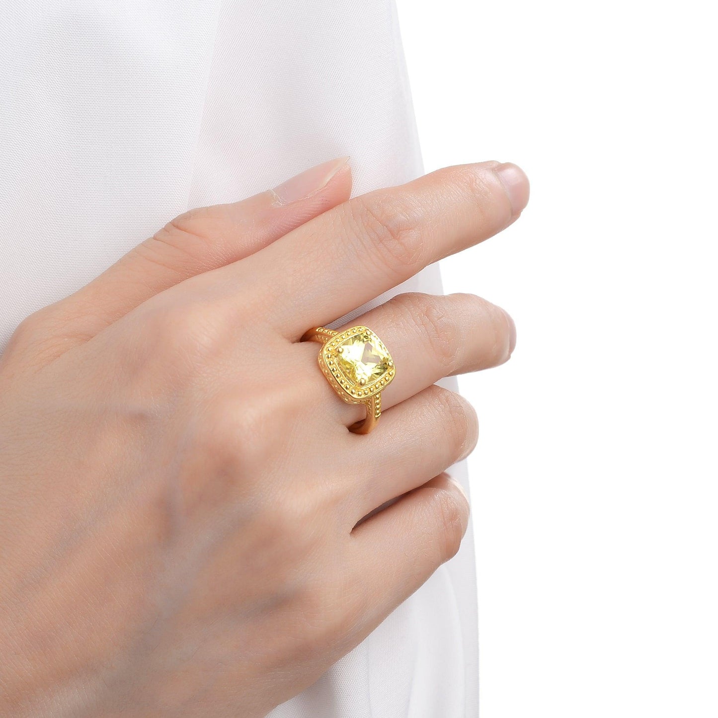 2.90 Ct Cushion Yellow Sapphire Prong 18k Yellow Gold Over Silver Statement Ring