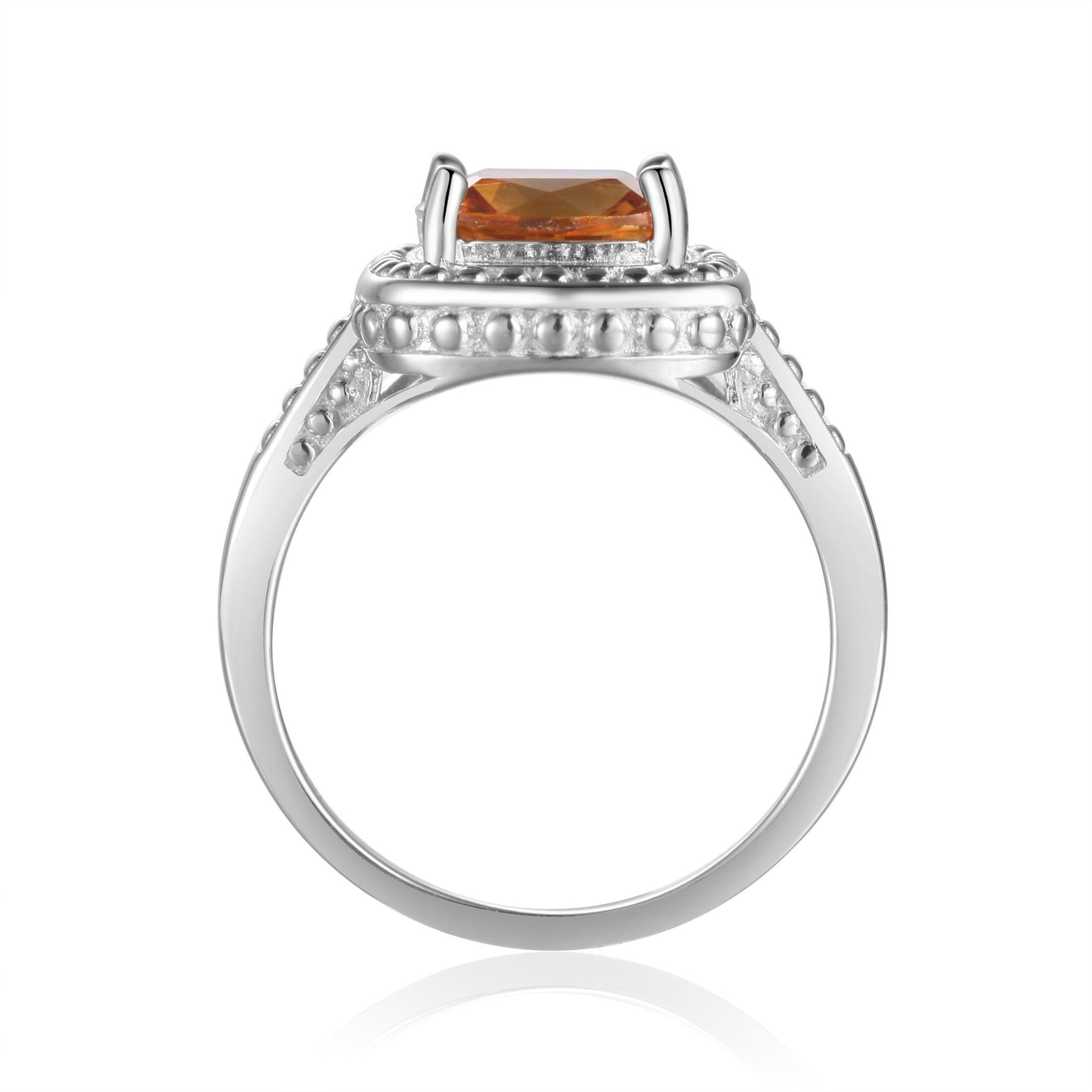 1.95 Ct Cushion Yellow Citrine Prong Silver Halo Statement Ring