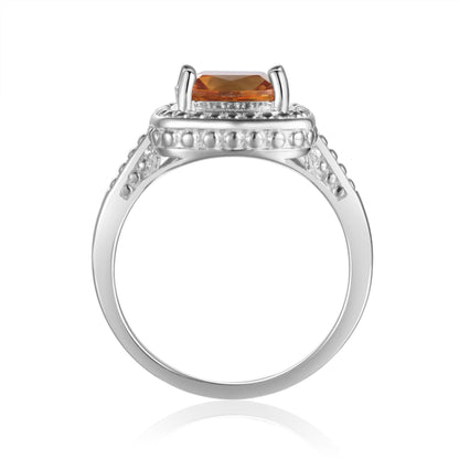 1.95 Ct Cushion Yellow Citrine Prong Silver Halo Statement Ring