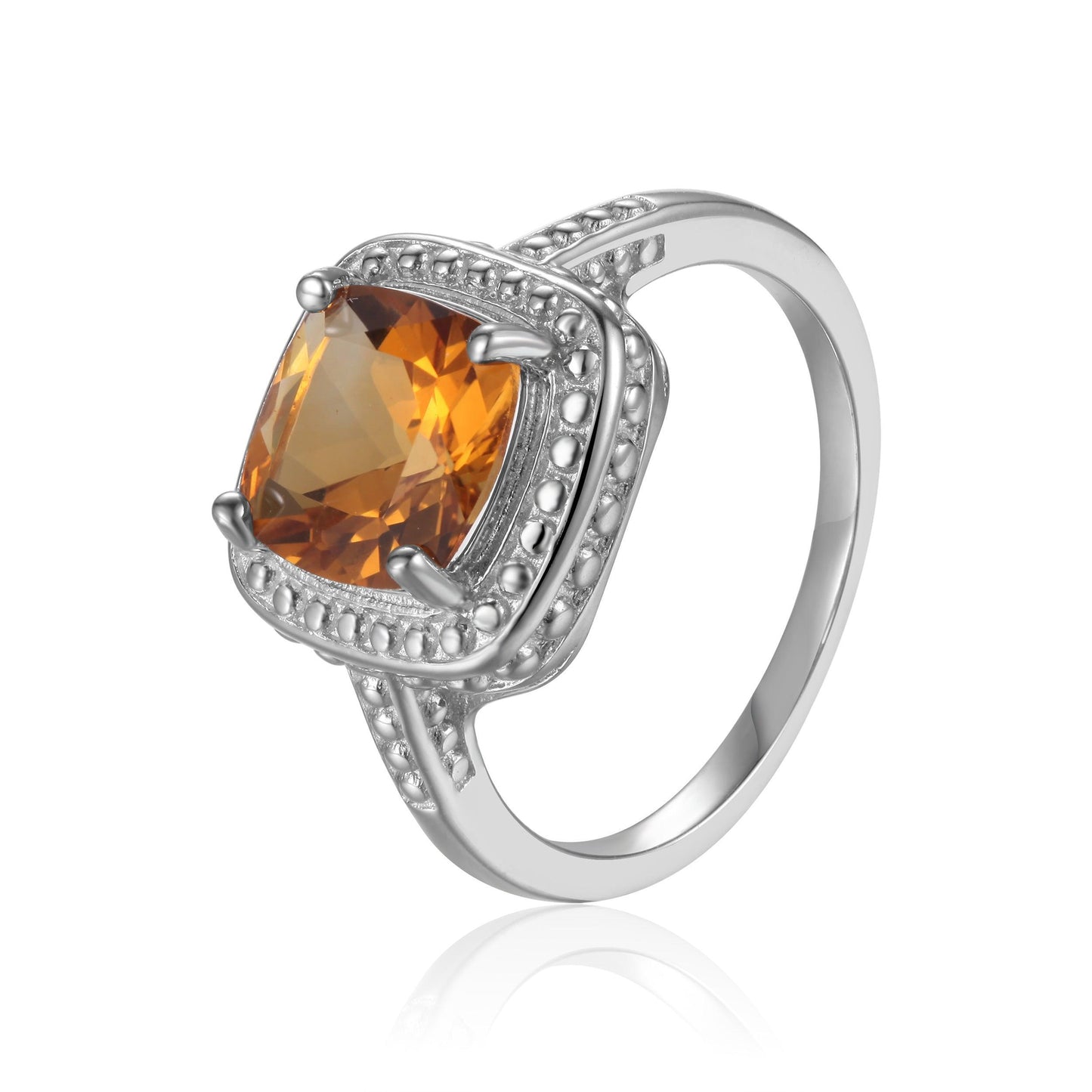 1.95 Ct Cushion Yellow Citrine Prong Silver Halo Statement Ring