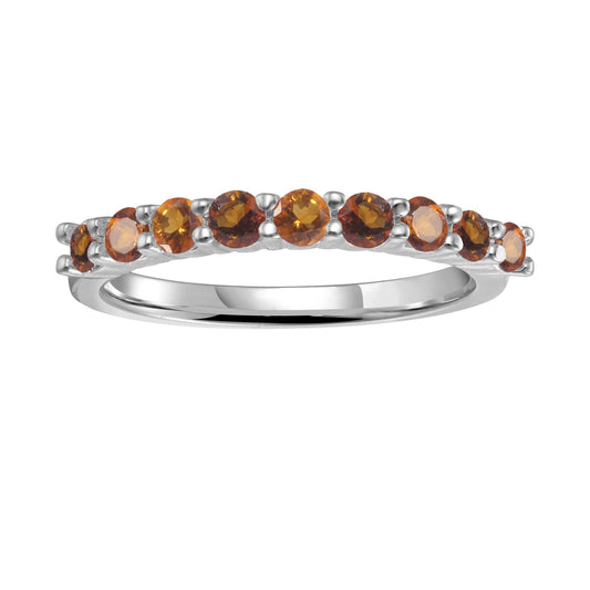 0.8 Ct Round Yellow Citrine Prong Silver Half Eternity Ring
