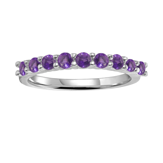 0.60 Ct Round Purple Amethyst Prong Silver Half Eternity Ring