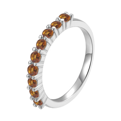 0.8 Ct Round Yellow Citrine Prong Silver Half Eternity Ring